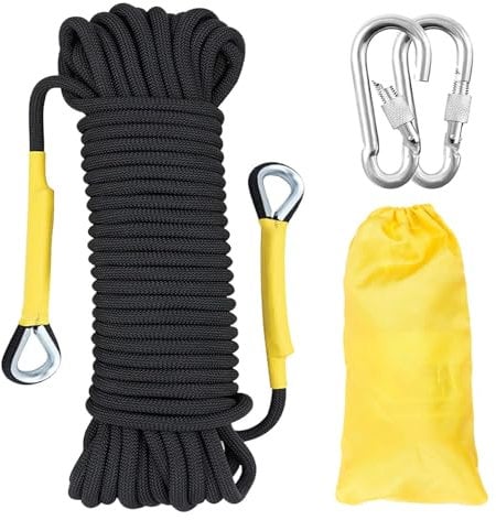 Gangying Kletterseil 8mm,Statisches Kletterseil 10m Outdoor Seil Feuerrettungs Fallschirm Seil Geflecht Nylon Seil mit 2 Stahlhaken für Wandern Outdoor Bergsteigen Sport Camping