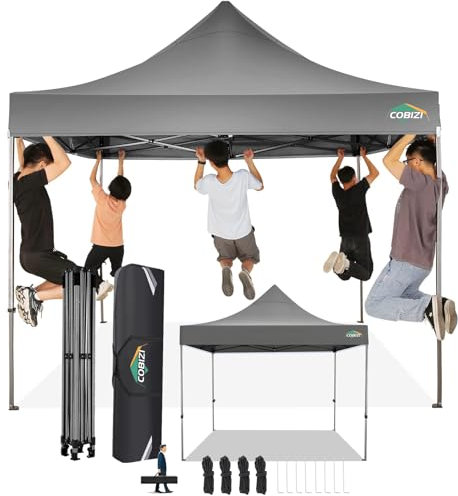COBIZI Tonnelle Pliante 3x3 Imperméable,Tonnelle de Jardin Exterieur sans Parois Latérales,Barnum Pliant 3x3,Anti UV Tonnelle Tente pour Exterieur Plage Terrasse (3 par 3m Gris)