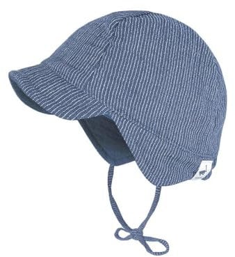 maximo GOTS Baby-Schildmütze Musselinstoff, Bindeband, Futter, UV 50 39 altindigo-weiß-Streifen