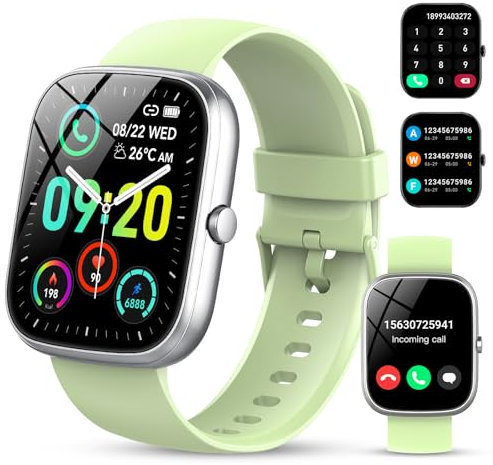 Smartwatch Damen Herren mit Telefonfunktion 1,91Voll Touch Smart watch mit 100Sportmodi,IP68 Wasserdicht Sportuhr, Fitnessuhr mit Puls-Schlaf-Monitor Schrittzähler, Uhr für Android iOS(hellgrün)