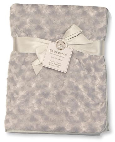 Snuggle Baby Wickeldecke „Baby Rosebud“ mit Fleece-Rückseite und Satinbesatz (grau)