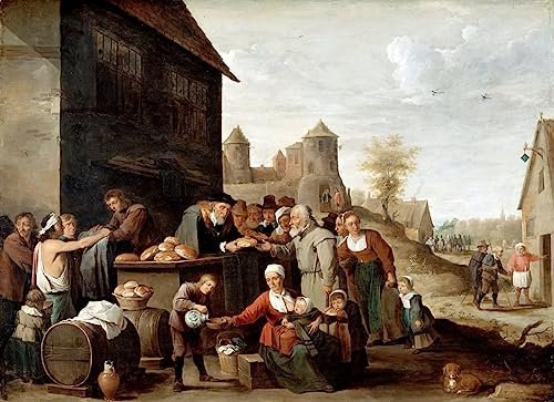 PSVDCTOO Vintage Wanddeko Bilder Bilder Wandgemälde die Sieben leiblichen Werke der Barmherzigkeit von David Teniers dem Jüngeren Für Zimmer60x90cm