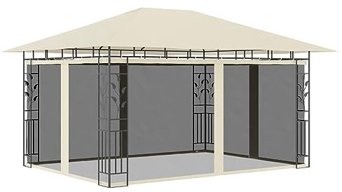 Bulliing Pavillon mit Moskitonetz Gartenzelt Pavillon Garten Pavillon Garten Pavillion Wetterfest 4x3x2,73 m Creme 180 g/m²