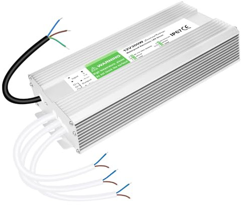Transformador 220V a 12V 300W, 25A Fuente Alimentación, Driver LED 220V AC a 12V DC, IP67 Impermeable Convertidor, Conmutación para Lámpara y Tiras de Luces LED