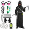 Sensenmann Kostüm Kinder Jungen 110 116 122 128 mit Sense Brille ketten Handschuhen Gruselig Halloween Kostüm Sensenmann Kinder Grim Reaper Scream Kostüm Kinder Schwarzer Sensenmann Umhang mit Kapuze