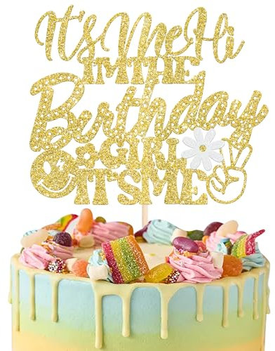 Rsstarxi 1 Pack 'It's Me Hi I'm the Birthday Girl' Cake Topper, Gold, Metallic, 6.2*8.8 inch, 1 pc, Birthday Occasion