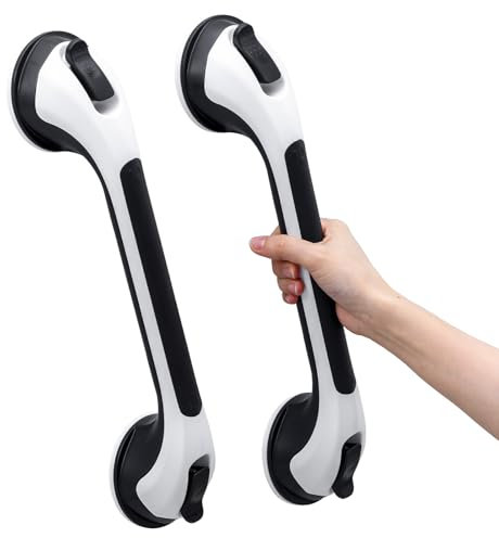 TAILI Haltegriffe für Senioren 2 Stück, MAX 110 KG Haltegriff Dusche ohne Bohren, 43 CM Duschgriff für Senioren ohne Bohren, Abnehmbare Duschgriff mit Saugnapf, Badewannengriff, Griffstangen, Schwarz