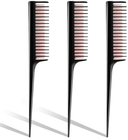 3PCS Back Combing Combs, Teasing Comb Black Triple Teasing Comb Hair Root Teasing Rat Tail Comb for Back Combing Root Teasing, Evening Styling, Adding Volume