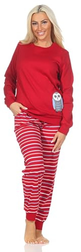 Normann Damen Schlafanzug mit Bündchen Kuschel Interlock Qualität mit Tiermotiv, Farbe:rot, Größe:36-38
