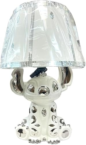 JAYOGLA Ling Crushed Diamond Stitch Table Lamp, 50cm, Ceramic Base, Silver Shade (White, 50cm)