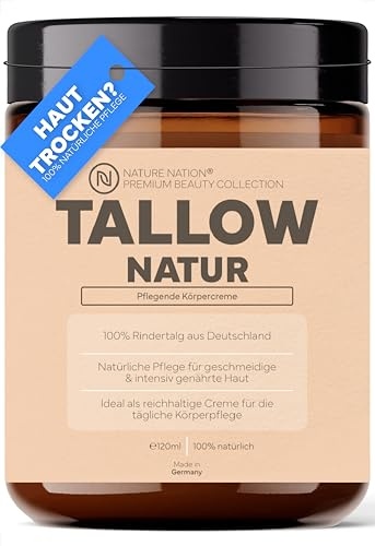 Tallow Rindertalg Creme: Beef Tallow Balm pur + Vitamin E, Weidehaltung | Ausgelassen aus deutscher Weidehaltung, für Gesicht, Körper & Hände, unparfümiert, 1 Zutat, Original Balm als Barrier Repair