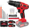 Cordless Drill 21V, 45Nm Electric Screwdriver Set, 2 Variable Speed Combi Drill, 25+1 Torque Setting, 3/8” Keyless Chuck, LED Work Light, with 29PCS Accessories and 2 Batteries 1.5Ah for Home DIY