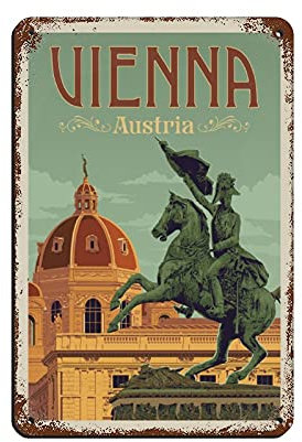 KZIWQ Vintage Travel Poster Austria Vienna Retro Poster Metal Tin Sign Retro Iron Painting for Bar Man Cave Cafe Family Garage Poster Wall Decoration 30x30cm