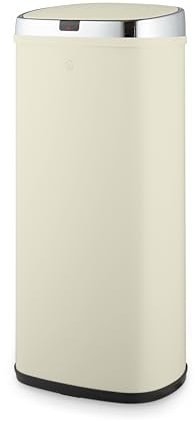 Swan SWKA4516CN Townhouse Square Sensor Bin with Hands-Free Opening Using Motion Sensor Technology, Bin Liner Retainer Ring, Steel Body, Large 50L Capacity, Cream