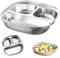 Qooloo Plato infantil con ventosa, plato de acero inoxidable, plato infantil con ventosa, bandeja antideslizante con tres compartimentos, 400 + 200 + 200 ml (amarillo)