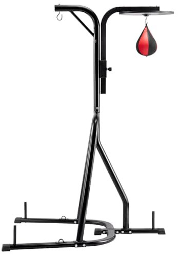 VEVOR Support de Sac de Frappe 2 en 1, Station de Boxe autoportante en Acier Robuste, Charge 65 kg, Support de Sac de Sable et de Sac de Vitesse à Hauteur réglable, pour Fitness Gym Domicile, Noir