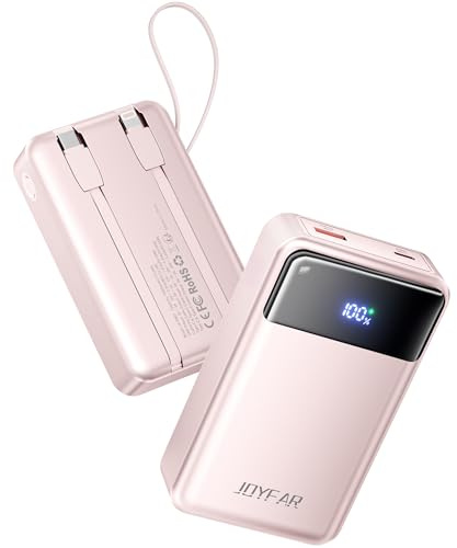 JOYFAR Portable Charger Power Bank - 30000mAh 65W Laptop Travel Essentials Battery Pack USB C Built in Cable Phone Fast Charging Compatible with iPhone 16 15 14 13 iPad MacBook Samsung Google (Pink)