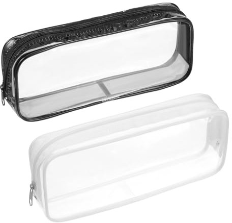 ZEYIYER Lot de 2 trousses de maquillage transparentes avec fermeture éclair - Étuis de pinceaux de maquillage étanches pour le voyage et les articles de toilette (noir et blanc), Transparent
