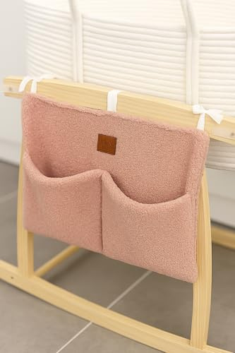 Adm&Eve Bedside Diaper Caddy - Teddy Material With 2 Compartments for Baby Carrier, Crib, Stroller & Changing Table, Hanging Storage Organizer (Dust PINK)