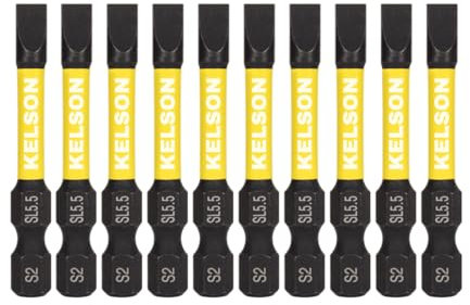 10 x KELSON 5.5mm Flat-Head 50mm Impact Rated Screwdriver Bits Slotted Slot SL5.5 1/4 Universal