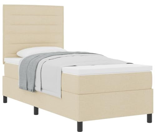 vidaXL Boxspringbett Mit Matratze Und Topper In Beigem Stoff Kompakt 100X200 cm Rahmen Für Erwachsene Schlafzimmer Dekor Möbel Schoner Bezug Schaum Taschenpolster
