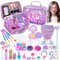 Hohosunlar Mermaid Kinderschminke Set Mädchen, Waschbar Make Up Kinder Meerjungfrau Spielzeug Schminkkoffer enthält Lipgloss, Nagellack Tasche, Weihnachts Geburtstagsgeschenk für Kinder ab 3 Jahren
