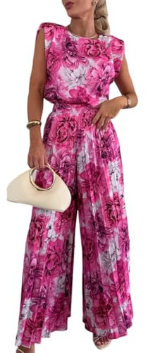 shownicer Ensemble Femme Chic et Elegant Ensembles de Pantalons 2 Pièces Set Ete Tenue Débardeur sans Manches + Pantalon Costume Tailleur A Rose XXL