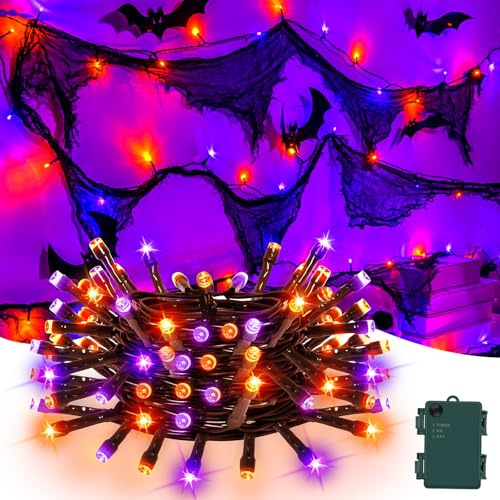 cshare Halloween Lights, 9.9Ft 30LED Orange Purple Battery Fairy Lights with Black Cloth Gauze, Timer 8 Mode Waterproof, for Fireplace Stairs Porch Halloween Party Decor