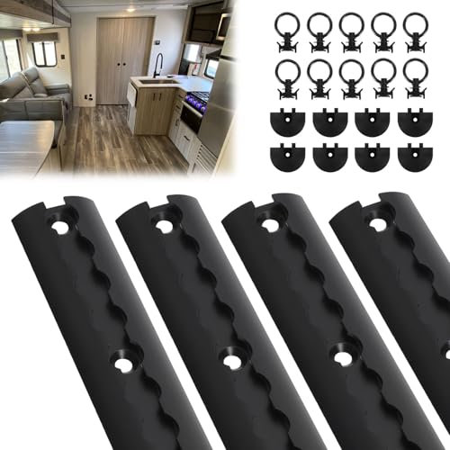 Ansobea Airlineschiene 8x1 m Aluminium,Zurrschienen Runde Halbrunde Form,Airlineschienen Set mit 20 Airlineschienen-Fitting-Ring 16 Airlineschiene Endkappe,für Wohnmobile und LKW,Schwarz
