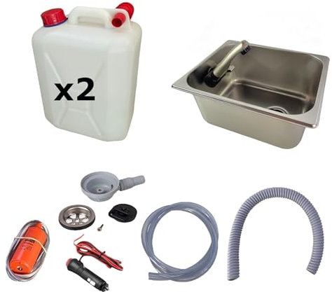 XENPER®️Kit Fregadero Camper Pequeño 32x26 GARRAFAS A Elegir – Ideal para Kit Camper Furgoneta, Lavabo Caravana y Cocina Camper, Ideal para Muebles Camper (GARRAFAS 10L)