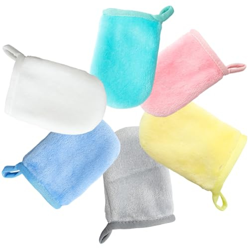 Ceeyoll 6er-Pack Reinigungs- Und Abschminkhandschuhe, Abschminktücher, Frotteetücher zur Gesichtsreinigung und Abschminkung, Für Gesicht, Körper, Kinder und Erwachsene, 11 X 9 Cm