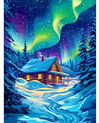 Camocin Art Diamond Painting Erwachsene, Nordlicht Winterlandschaft | 30x40 cm, Diamond Painting Bilder, DIY Bastelset, 5D Diamanten, Wanddeko, Geschenkidee, komplett mit Zubehör