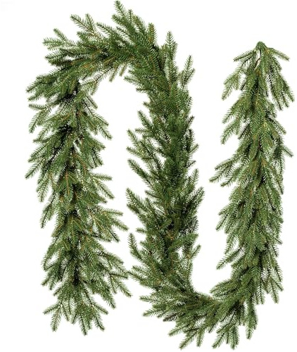 FairyTrees Ghirlanda Natalizia Verde Slim 270 cm in PE Stampato 100% | Ghirlanda per Scala, Porta, Arco, corrimano | Decorazioni Natalizie Eleganti, Festone Natalizio per Scale, Ramo Verde Realistico