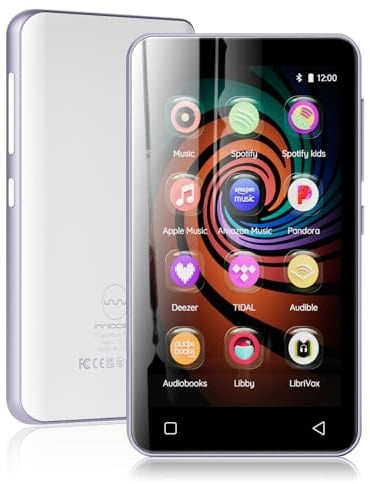 160GB MP3 Player with Bluetooth and WiFi, innioasis MP3 MP4 Player for Kids with Spotify, Amazon Music, Audible, Libby, 4.0 Touch Screen Android Music Player with Speaker, Up to 1TB（Purple）
