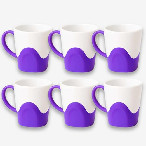 QUANTA Plastic Mug with Handle – Lightweight, Unbreakable, Reusable Camping Mugs for Elderly, Adults, Kids – Hot, Cold Drink Cups for Coffee, Tea, Water, Milk – Office, Travel, Caravan (6, Purple)