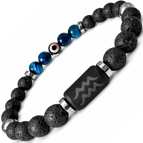 TEJO Herren Sternzeichen Armband mit Natursteinen – Perlenarmband für Männer – Zodiac Schmuck Geschenk für Geburtstag, Alltag & Stil (Wassermann, M)