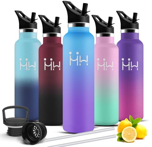 Trinkflasche Edelstahl- 1l- Trinkflasche mit Strohhalm, BPA-Frei, Wasserflasche Auslaufsicher, Isolierflasche Doppelwandig, 24h Kalt & 12h Warm, für Wandern, Camping, Alltag, Klettern