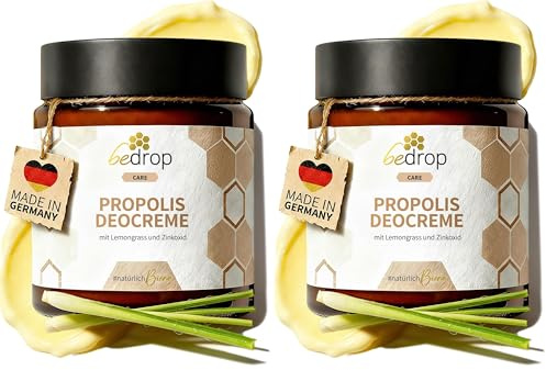 bedrop Propolis Deo Creme Lemongrass, Deocreme ohne Aluminium - Creme Deodorant natürlich, Peelingeffekt für eingewachsene Haare nach Rasur, Sheabutter & Mandelöl 30ml (Packung mit 2)