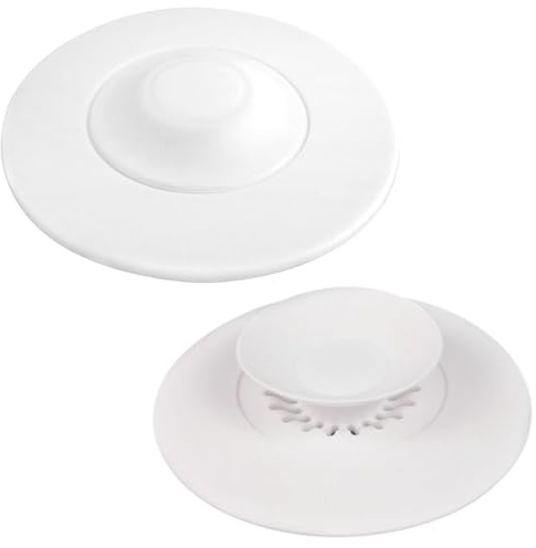 FAINCA 2 Piezas Tapón Fregadero Tapa Desague Ducha Tapon Fregadero Cocina | Tapón de Desagüe de Silicona Universal para Fregadero Lavabo Ducha Cocina y Otros Escenarios Blanco