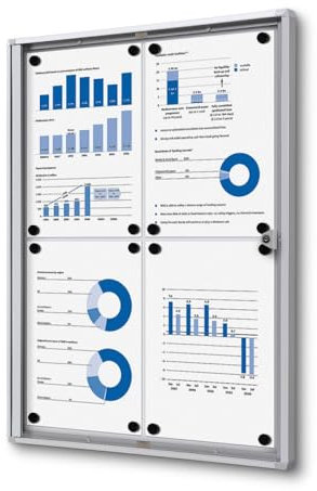 Schaukasten innen 4x DIN A4 | stabil & abschließbar | Info-Vitrine mit SAN-Glasfront | magnetische Rückwand, beschreibbar | ideal für Innenbereich & Wandmontage