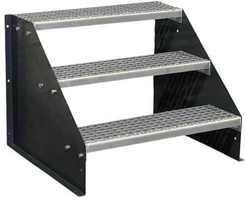 SRM Design 3 Stufen Standtreppe Stahltreppe freistehend Breite 70cm Höhe 63cm Anthrazitgrau/Robuste Außentreppe/Stabile Industrietreppe für den Außenbereich