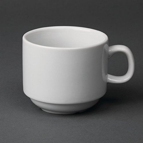 Tasse À Thé Empilable Blanche Whiteware Olympia 200Ml . Blanc. Lot De 12. Mug Café Eau Chaude