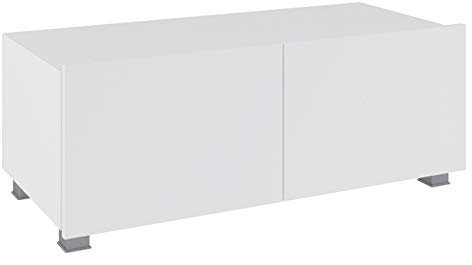 Mirjan24 TV Schrank Calabrini 100 BR03, TV Lowboard mit Grifflose Öffnen, Fernsehschrank Hängeschrank Hochglanz Matt Wohnwand (Weiß/Weiß Hochglanz)