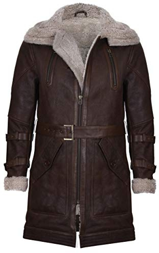 Infinity Leather Männer Lange Braune Schaffell Doppelkragen Mantel