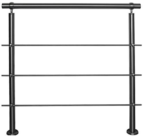 TIBU Geländer Edelstahl Aufmontage 0,6m-6m Balkon Terrasse Treppe - Länge 0,8m mit 3 Streben inkl. 2 Pfosten