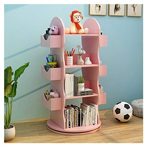 jbshop Bücherregal Raumteiler 4-Tier-offener Regal-Bücherregal stilvolles süßes Kind Bücherregal 23.6in Runder drehbares Chassis Bücherregal Büroregal Aktenregal Ordnerregal (Color : White)