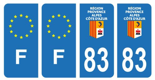 HADEXIA Nummernschild-Aufkleber, französisches Departement 83, Var Region Provence-Alpes-Côte Azur & F Frankreich, 4 Stück