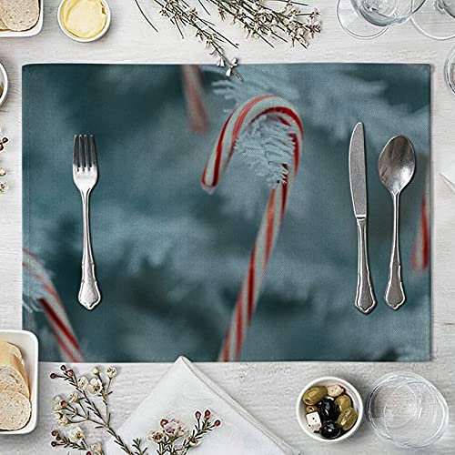 Banemi Weihnachten Tischset Abwaschbar, Platzset 8er Weihnachtsdekoration Zuckerstange Platzdeckchen Weihnachtsdekorationen für die Küche 32X42cm