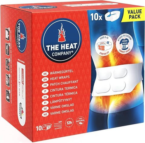 THE HEAT COMPANY Wärmegürtel - 10 Stück Vorteilspack - EXTRA WARM - Preis-Leistungs-Sieger - 12 Std. wohlige Wärme - sofort einsatzbereit - luftaktiviert - rein natürlich - für alle Größen: S-XL