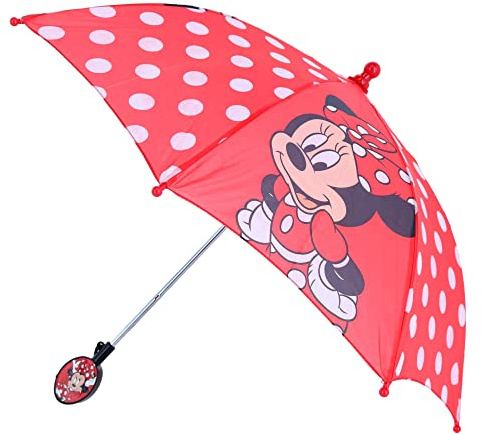 Disney Kid's Minnie Mouse Stick Umbrella with Clamshell Handle, Red